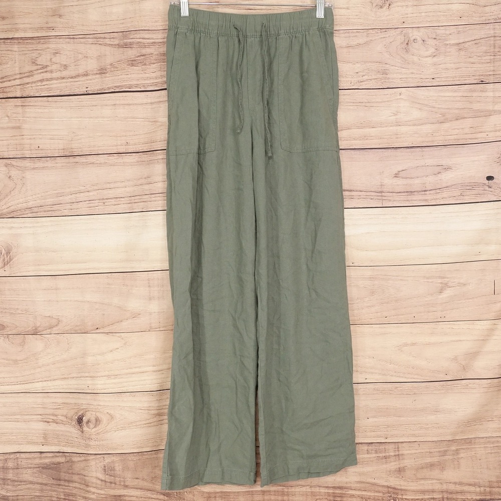 Gap Pants Womens XS Green Linen Blend Wide Leg Drawstring 28x28.5